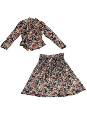 VTG Phool Floral Two-Piece Skirt and Jacket Set Rayon Cotton Size L
